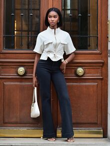 Mima John Fashionable Short Utility Shirt, With Two Symmetrical Chest Pockets, Cinched Waist Design, Overall Neat And Practical - Beige - View 6