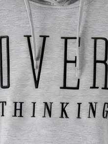 EMERY ROSE Plus Size Women's Letter Embroidery Sweatshirt,Casual Loose Fit Retro American Style Grey Sweatshirt For Women,Black Autumn School Back-To-School Fall - Light Grey - View 4