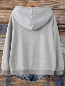 EMERY ROSE Plus Size Women's Letter Embroidery Sweatshirt,Casual Loose Fit Retro American Style Grey Sweatshirt For Women,Black Autumn School Back-To-School Fall - Light Grey - View 2
