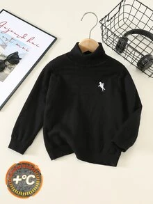 SHEIN 1件男童休閒學院風舒適毛衣，可作為內搭或外穿，秋冬款，Y2K風格，適合假期、生日男孩，Lmoss Kids，兒童 - 黑色 - 查看 5
