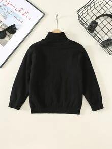 SHEIN 1件男童休閒學院風舒適毛衣，可作為內搭或外穿，秋冬款，Y2K風格，適合假期、生日男孩，Lmoss Kids，兒童 - 黑色 - 查看 3