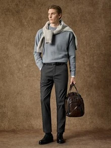 Manfinity CasualKnits 男士純色圓領長袖針織衫，秋冬款，Ins風格，魅力派對，街頭成熟，寬鬆版型，灰色，正式，老錢風 - 灰色 - 查看 6