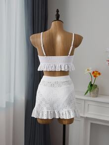 Swim Mod Summer Beach Schiffy Knot Front Ruffle Hem Bikini - White - View 4