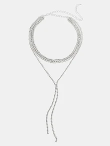 Aravennia Bridal Jewelry Claw Chain Multi-Layer Rhinestone Tassel Luxury Collarbone Chain For Fashionable Evening Party, Neck Decoration - Silver - View 4