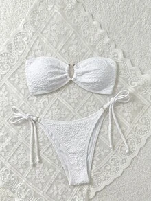 SHEIN Swim Solid Color Bikini Set For Beach Vacation - White - View 1