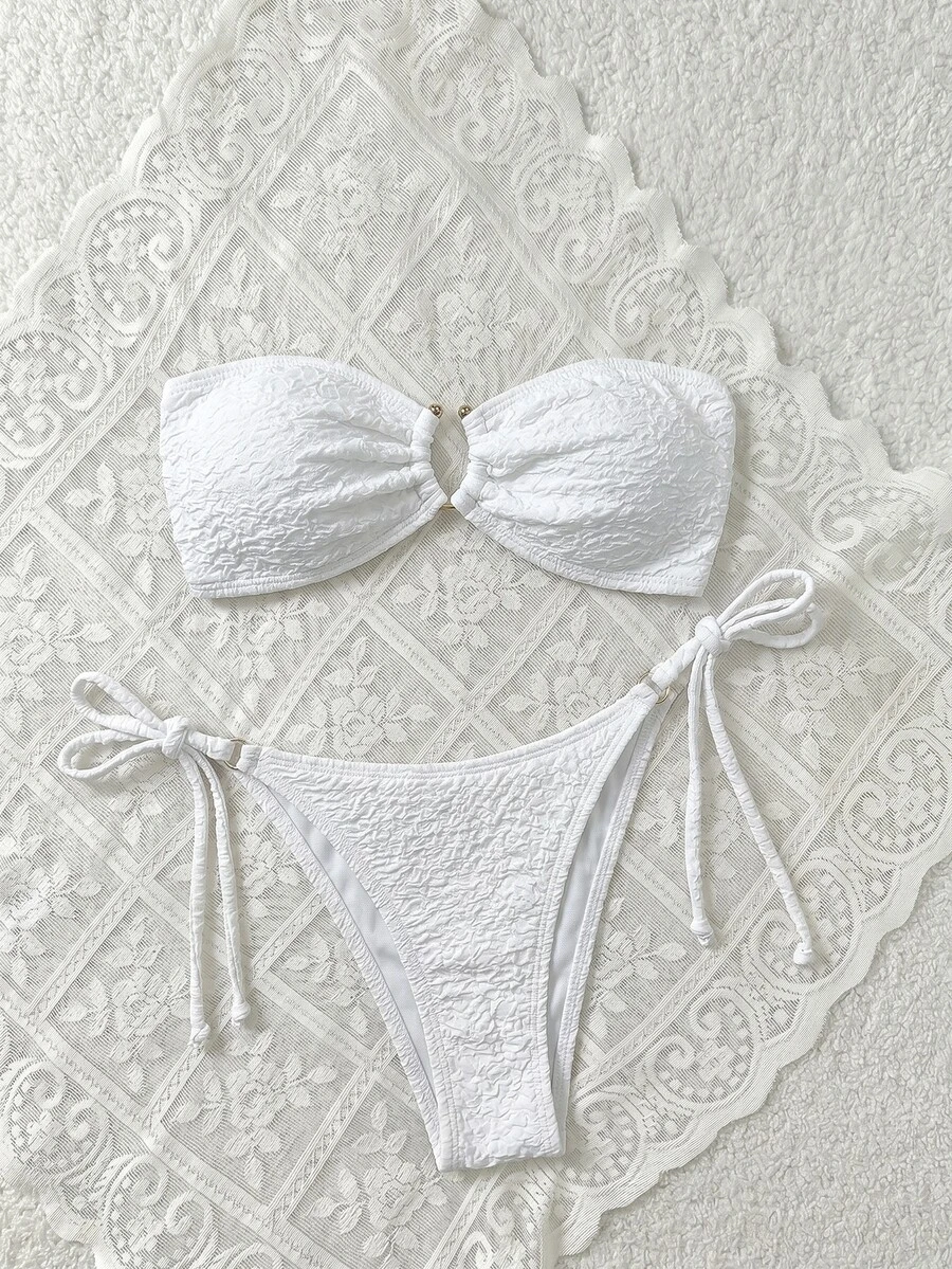 SHEIN Swim Solid Color Bikini Set For Beach Vacation - White - View 1