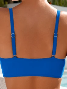 SHEIN Swim Summer Beach Women's Solid Color Bikini Set - Royal Blue - View 5