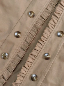 Holdful Holdful Women's Long Sleeve Jacket Top With Frill Trim Design, Button Front, Shirt Collar, Lapel, Khaki Camel Color, Regular Fit, Versatile Casual Daily Office Commute Party Outfit For Autumn And Winter - Khaki - View 6