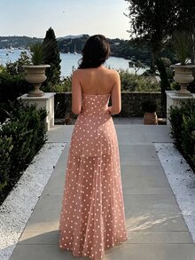 Pariaura Summer Polka Dot Bandeau Dress - Baby Pink - View 2