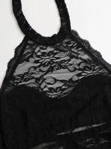 Sweetra Women's Lace Semi-Sheer Back Tie Halter Tank Top, Minimalist Sexy Elegant Style - Black - View 6