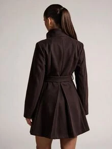 SHEIN BAE Solid Color Versatile Stand Collar Metal Button Design Minimalist Premium Casual Overcoat - Chocolate Brown - View 2