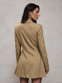 Glamine Women Lapel Khaki Button Blazer Dress, Long Sleeve Slim Fit Pocket Suit Coat, Fall Business Casual Business Professional Evening Office Work Party - Brown - View 2