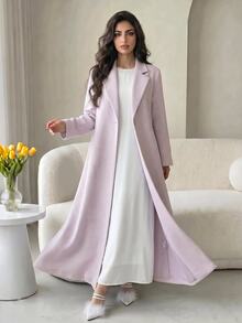 Yasmyna Women's Elegant Textured Long Sleeve Lapel Pink Abaya - Pink - View 8