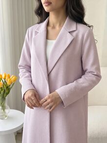 Yasmyna Women's Elegant Textured Long Sleeve Lapel Pink Abaya - Pink - View 2