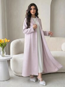 Yasmyna Women's Elegant Textured Long Sleeve Lapel Pink Abaya - Pink - View 7