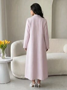 Yasmyna Women's Elegant Textured Long Sleeve Lapel Pink Abaya - Pink - View 3