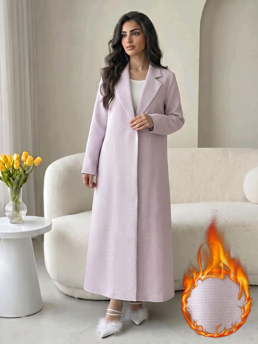 Yasmyna Women's Elegant Textured Long Sleeve Lapel Pink Abaya - Pink - View 1