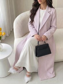 Yasmyna Women's Elegant Textured Long Sleeve Lapel Pink Abaya - Pink - View 6