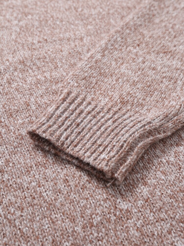 Manfinity Hypemode Men's Casual Solid Color Round Neck Drop Shoulder Long Sleeve Pink Sweater, Fall/Winter - Brown - View 6
