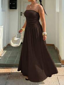 Muchica Plus Size Brown Solid Minimalist Casual Tube Dress - Brown - View 8