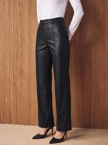 Lost Ink Black Leather Look High Waist Flared Leg Pants With Front Seam Detail - Black - View 5