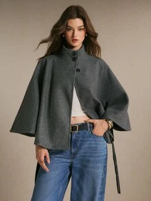 Poéselle Women's Solid Color Fashion Versatile Daily Wear Overcoat - Dark Grey - View 2