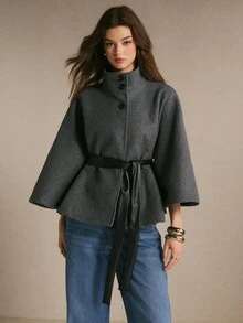 Poéselle Women's Solid Color Fashion Versatile Daily Wear Overcoat - Dark Grey - View 5