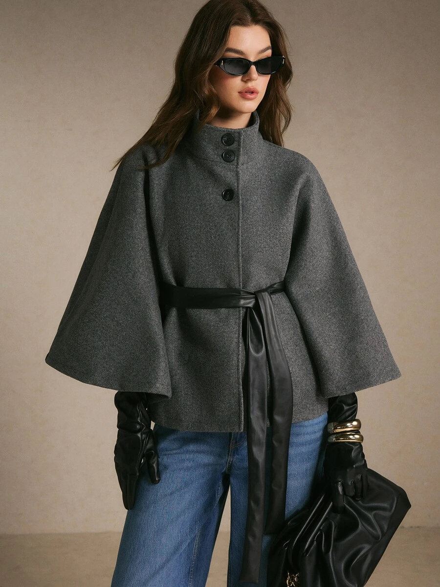 Poéselle Women's Solid Color Fashion Versatile Daily Wear Overcoat - Dark Grey - View 1