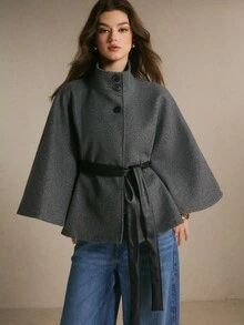 Poéselle Women's Solid Color Fashion Versatile Daily Wear Overcoat - Dark Grey - View 7
