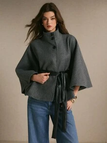 Poéselle Women's Solid Color Fashion Versatile Daily Wear Overcoat - Dark Grey - View 3