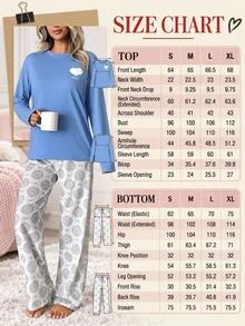 SHEIN "Rise & Shine" Sun Graphic Short Sleeve Tee & All Over Floral Print Drawstring Waist Wide Leg Sleep - Baby Blue - View 3