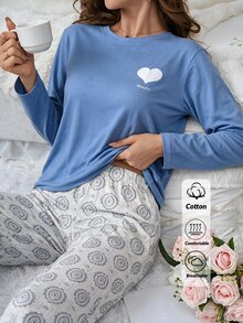 SHEIN "Rise & Shine" Sun Graphic Short Sleeve Tee & All Over Floral Print Drawstring Waist Wide Leg Sleep - Baby Blue - View 8