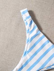 SHEIN Swim Summer Beach Striped Triangle Bikini Set & Mesh Shorts - Blue and White - View 5