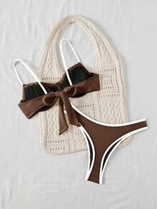 SHEIN Swim Women's Vacation Beach Contrast Trim Swimwear Set For Summer - Multicolor - View 3