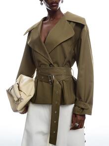 LYSMO Women's Fashion Commuter Belted Blazer Office Wear For Women Going Out Outfits - Khaki - View 7