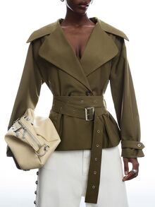 LYSMO Women's Fashion Commuter Belted Blazer Office Wear For Women Going Out Outfits - Khaki - View 5