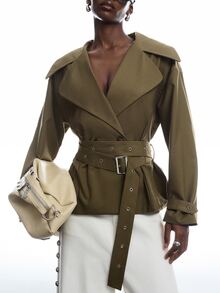 LYSMO Women's Fashion Commuter Belted Blazer Office Wear For Women Going Out Outfits - Khaki - View 9