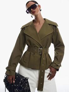 LYSMO Women's Fashion Commuter Belted Blazer Office Wear For Women Going Out Outfits - Khaki - View 1