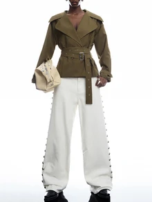 LYSMO Women's Fashion Commuter Belted Blazer Office Wear For Women Going Out Outfits - Khaki - View 3