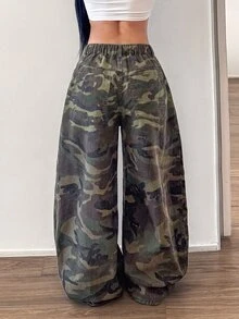 StreetHx Plus Size Camouflage Print Curved Leg Jeans - Multicolor - View 2