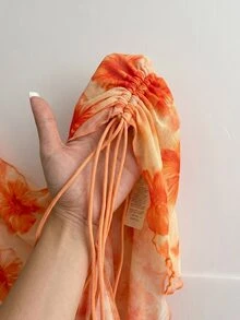 GalTyme Plus Size Women's Floral Print Pleated Casual Versatile Daily Outing Top - Orange - View 9