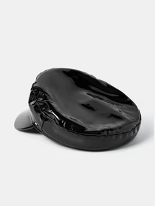 Aravennia 1pc Women's Black & Red Shiny Leather Waterproof Rivet Punk Style Flat Top Newsboy Cap, Suitable For Parties, Performances, Shopping - Solid Color - View 8