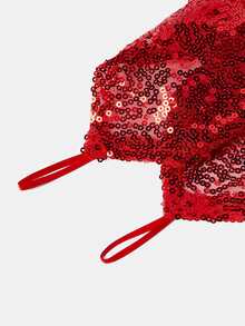 Aravennia 1 Pair Women's Long Fingerless Sequin Reflective Gloves, Sexy Stage Party Performance Wear, Suitable For Winter - Red - View 6