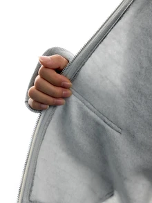 LYSMO 女款休閒連帽衛衣，鈕扣裝飾與前拉鍊設計，淺灰色，適合秋季日常穿著 - 深灰色 - 查看 11