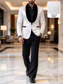 Manfinity AFTRDRK Men's White Blazer And Flared Trousers, Glamorous Party Style Casual Suit Set - Multicolor - View 4