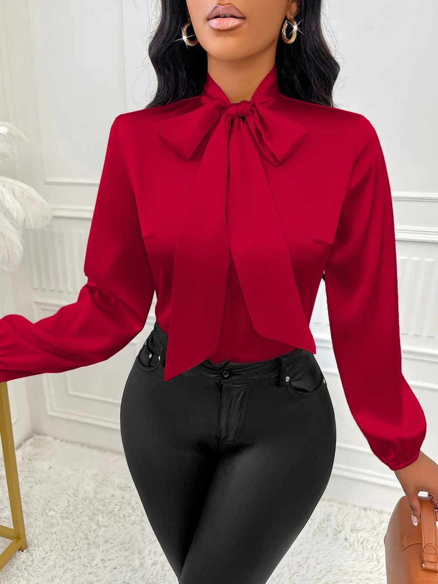 SOLERSUN Glossy And Elegant Apricot Colored Shirt For Women's Commuting, Casual Business For New Year Holiday Party Clothes - Red - View 1