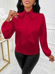 SOLERSUN Glossy And Elegant Apricot Colored Shirt For Women's Commuting, Casual Business For New Year Holiday Party Clothes - Red - View 3