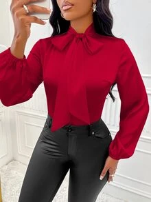 SOLERSUN Glossy And Elegant Apricot Colored Shirt For Women's Commuting, Casual Business For New Year Holiday Party Clothes - Red - View 5