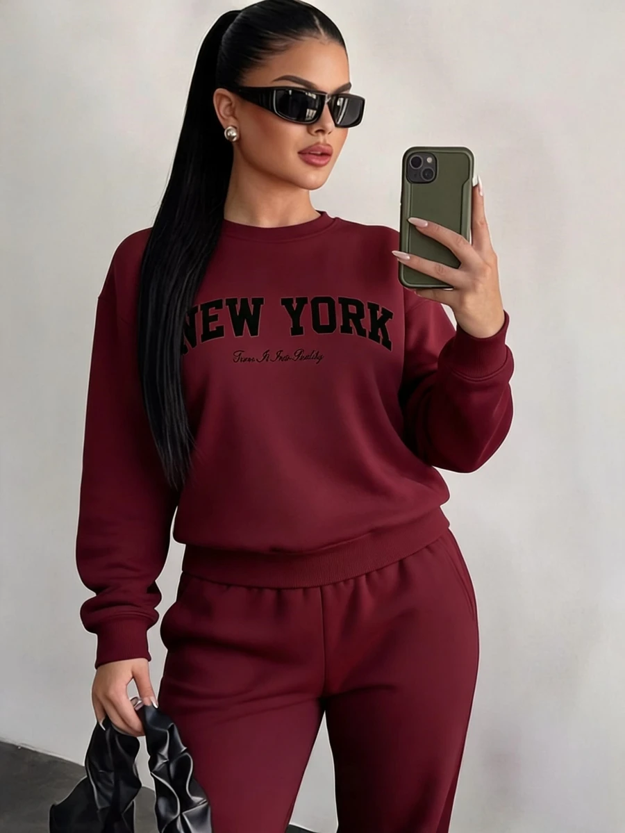 SHEIN SXY Women Sweatshirts - Burgundy - View 1