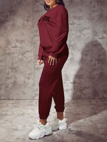 SHEIN SXY Letter Graphic Drop Shoulder Sweatshirt,Long Sleeve Tops In Fall/Winter - Burgundy - View 3